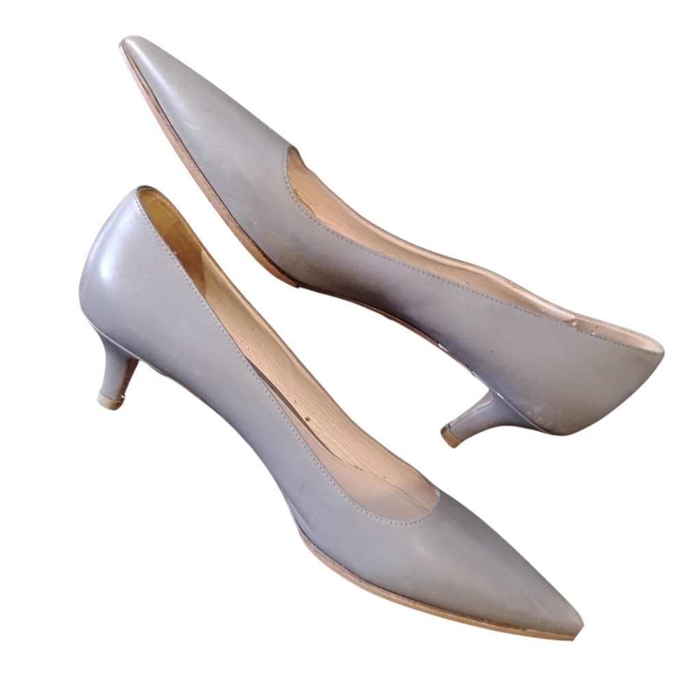 PRADA - Grey Leather Pointed Toe Kitten Heels RARE Size 7.5 Made In Italy - Picture 5 of 10